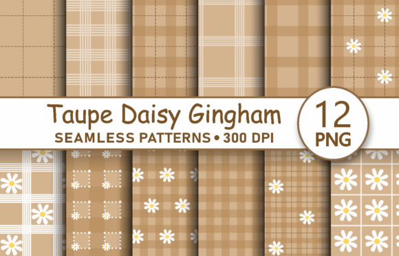 Download Taupe Daisy Gingham Seamless Patterns - Daisy Collection