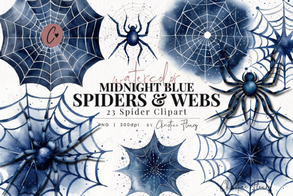 Download Watercolor Midnight Blue Spiders &amp; Webs - Spiders Collection